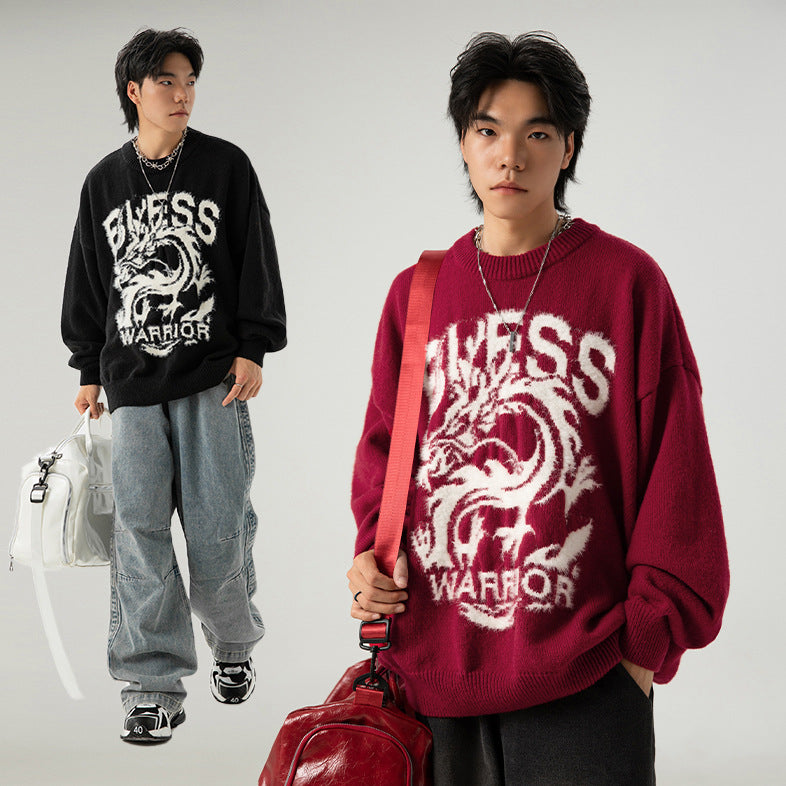 Round Neck Brocade Sweater Men And Women Same Style Winter Couple Dragon Year Theme