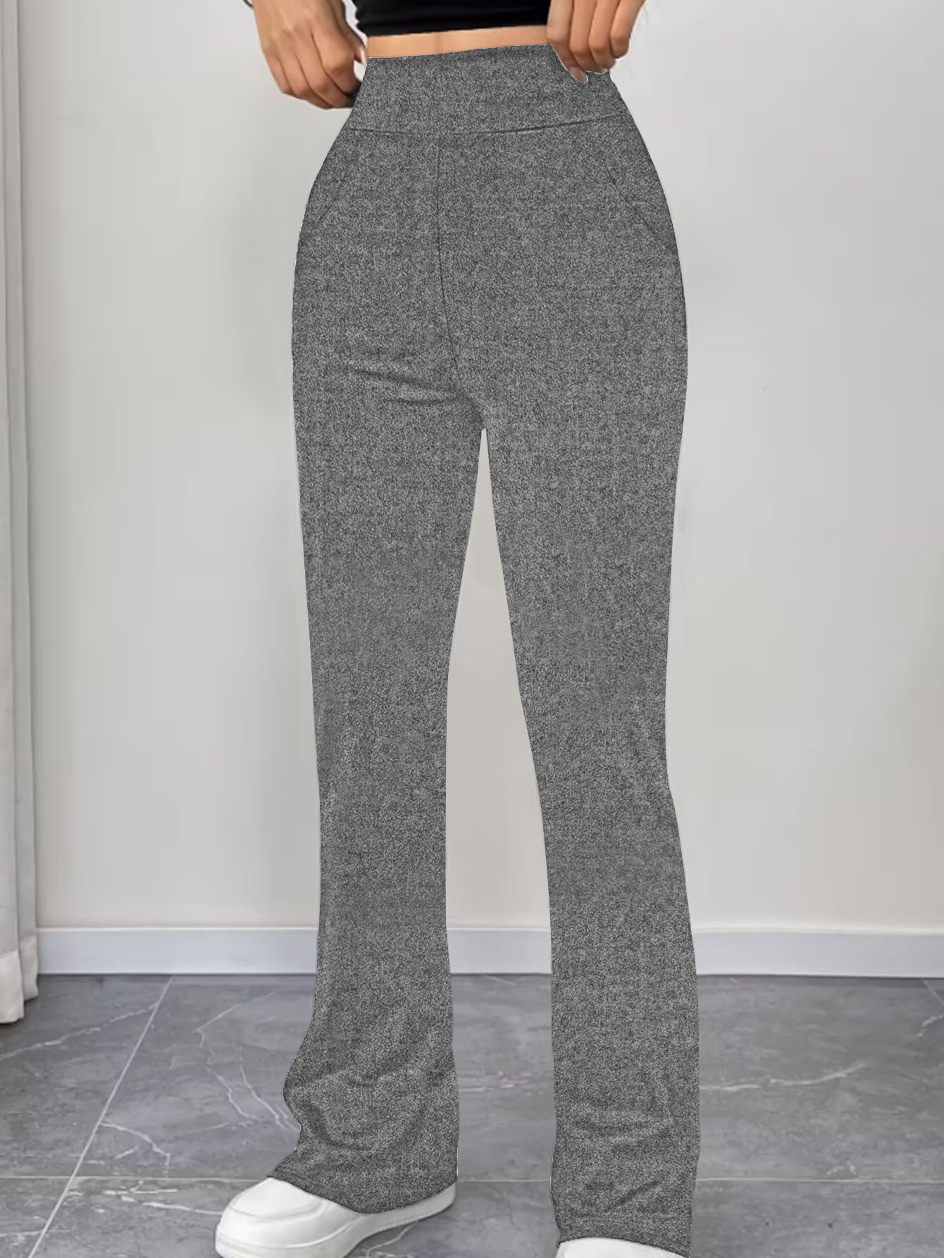 Womens Slimming Solid-Color High-Waist Flared Yoga Pants With Butt-Lifting Design
