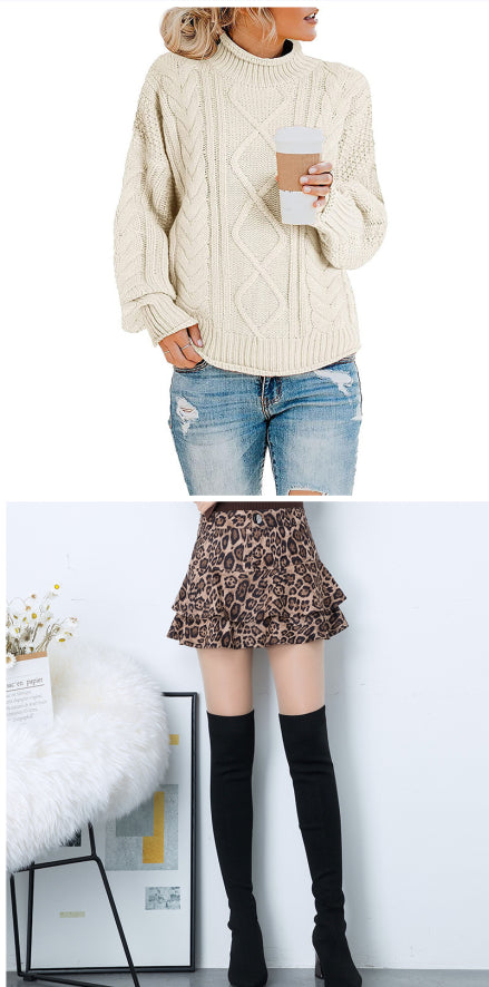 Spring Sweet Lotus Leaf Leopard Print Skirt