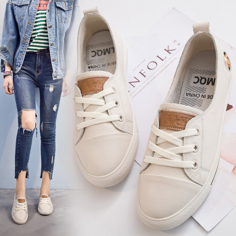 Early autumn new Korean fashion leisure shoes leather strap all-match Asakuchi white shoes