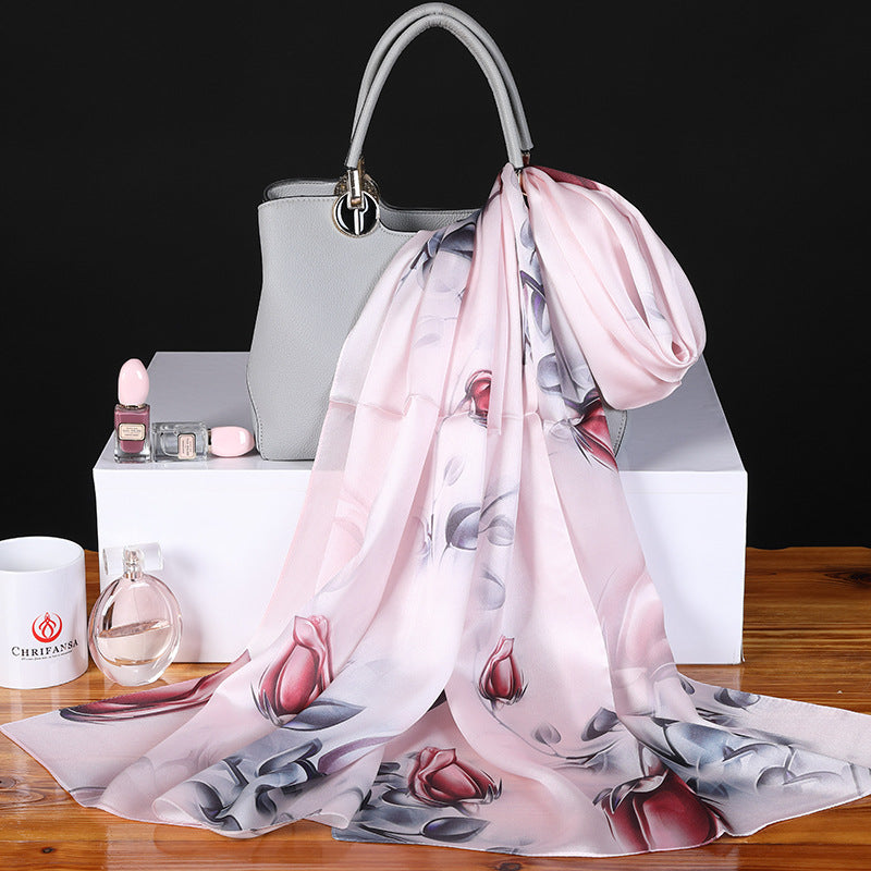 Women's autumn and winter shawl plain crepe satin scarf
