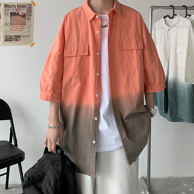 Men's Trendy Personality Gradient Short-sleeved Shirt