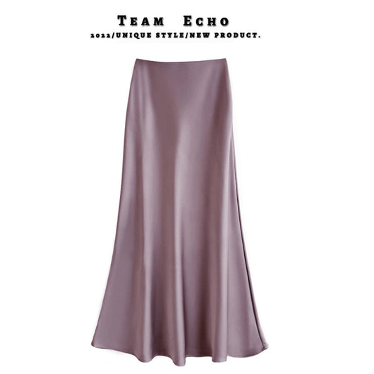 High Waist Slimming Mid-length Satin Acetate Silky Skirt