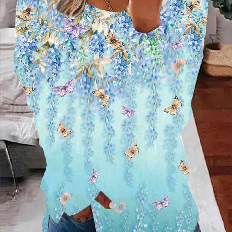 European And American 3D Printed Casual Round Neck Print Long Sleeves Sweater