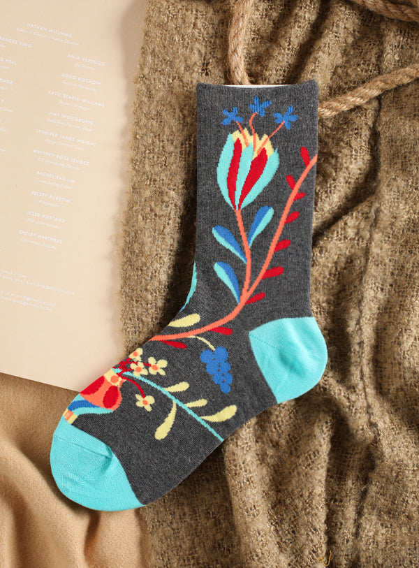 Female vine flower cotton long socks