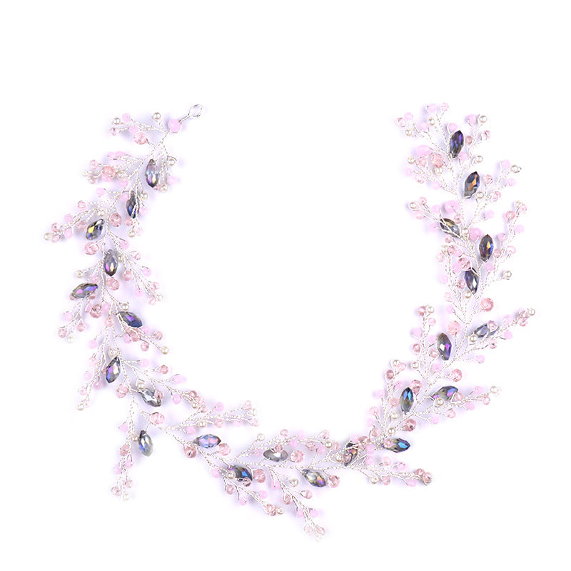 European And American Pink Handmade Crystal Headband