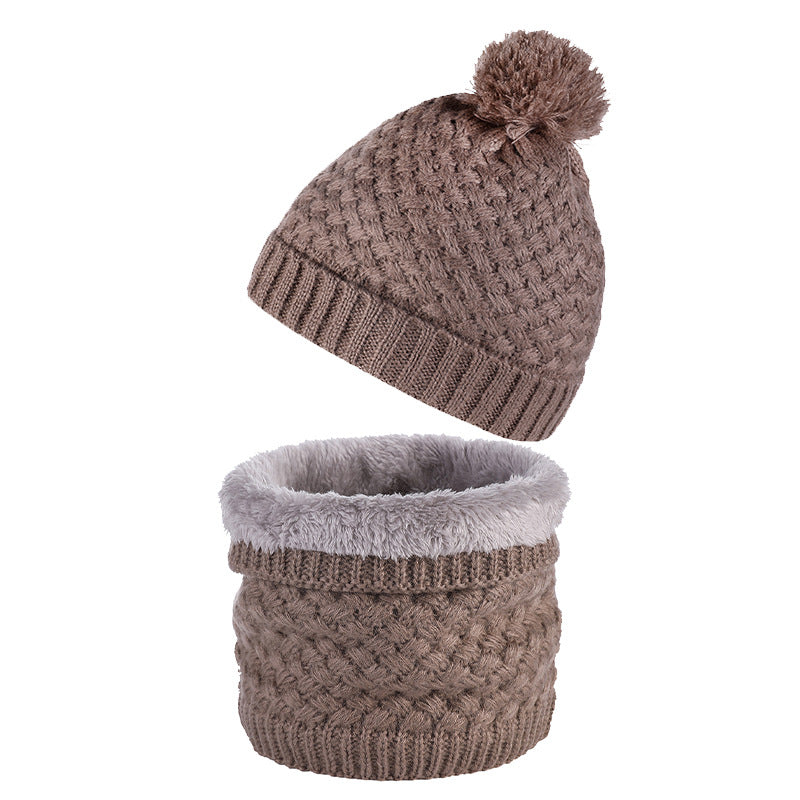 Plus Velvet Thick Knitted Fur Ball Hat Scarf Set Warm Wool Single
