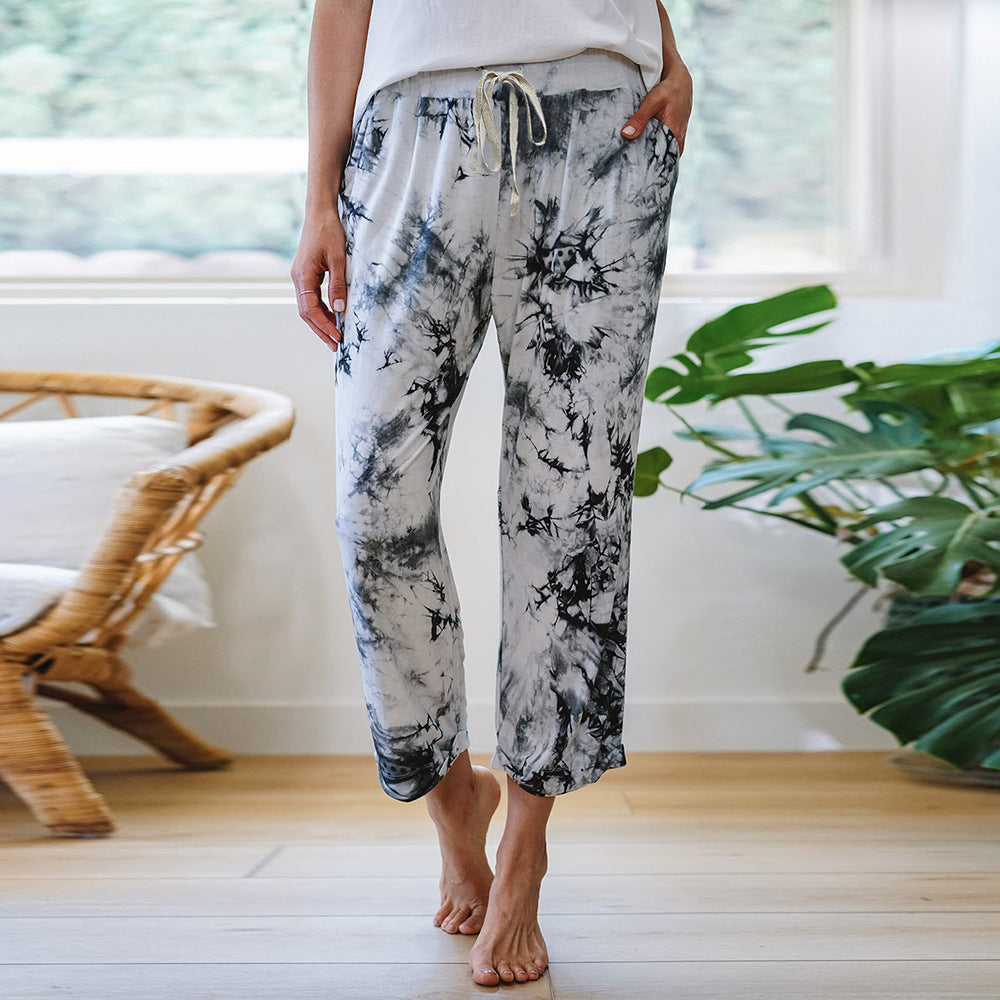 Tie-dye high-waisted printed slacks