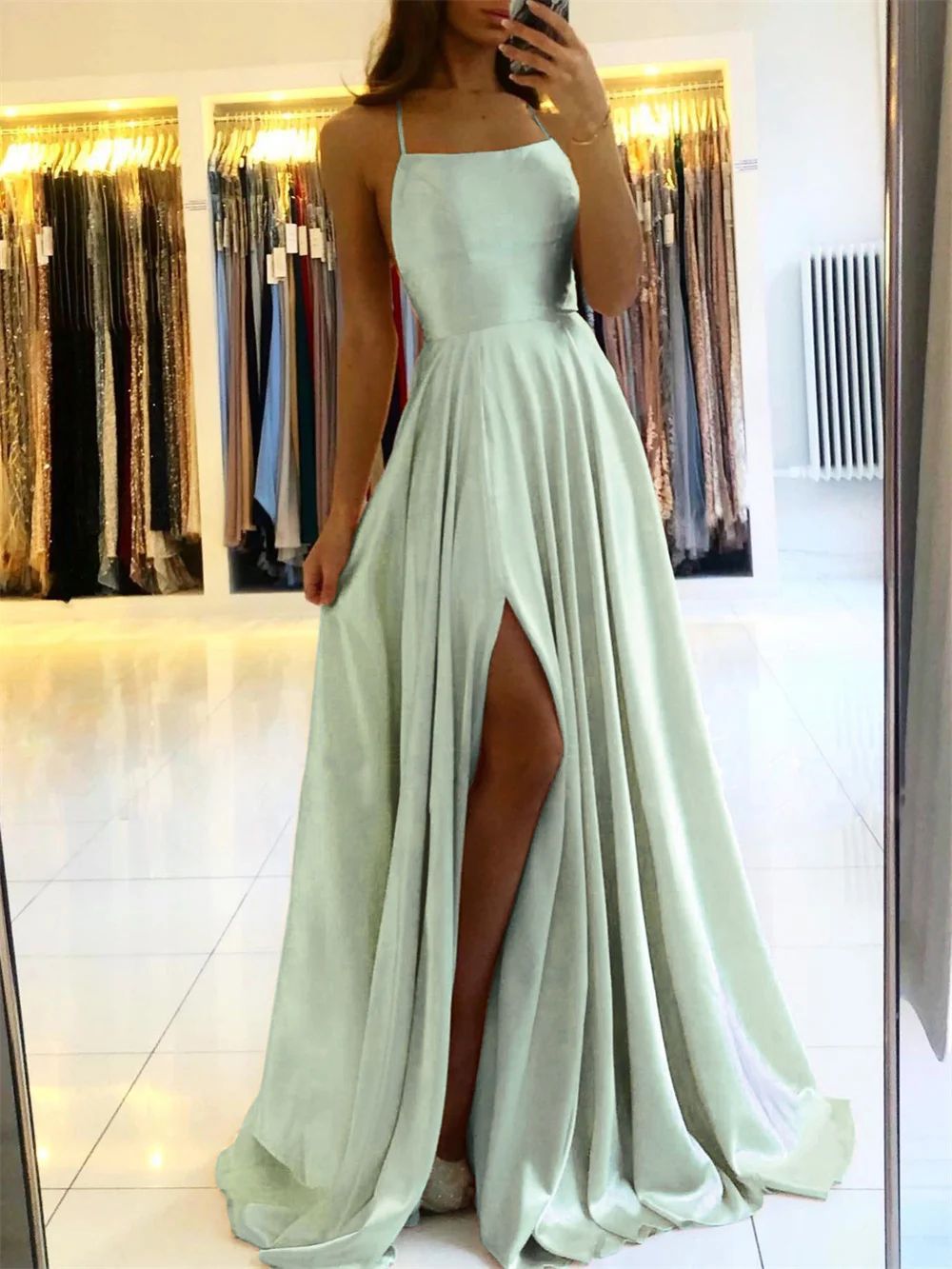 Elegante Maxi Kjole til Kvinder, Strand Satin Kjole med Slids og Snøre