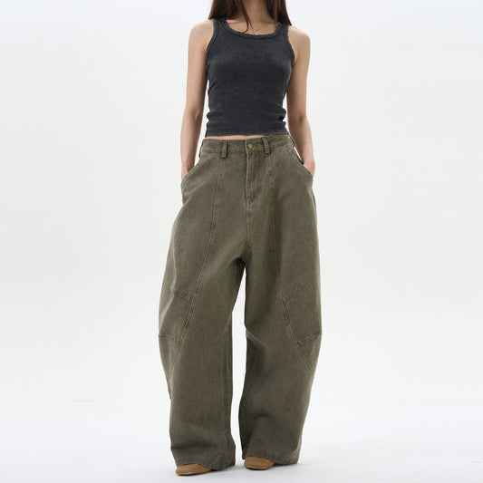 Green Brown Loose Matchet Pants Men And Women