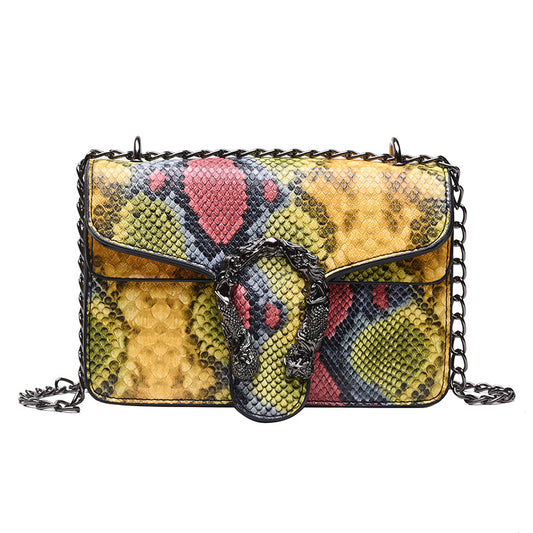 Snake print chain small square bag