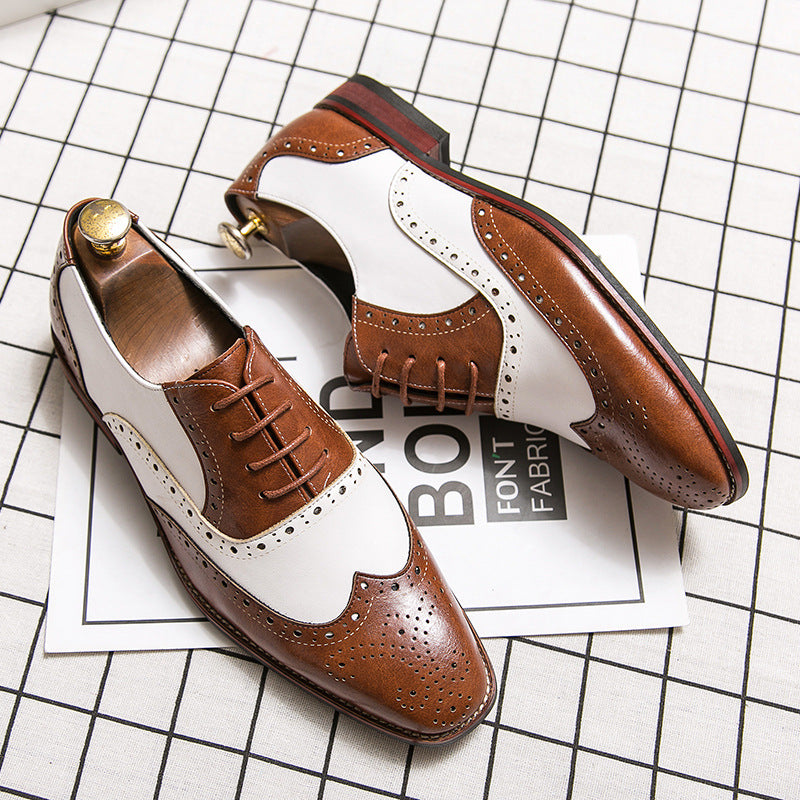 British Style Hit Color Lace-Up Brogues Low-Cut Personality Men's Shoes Trend