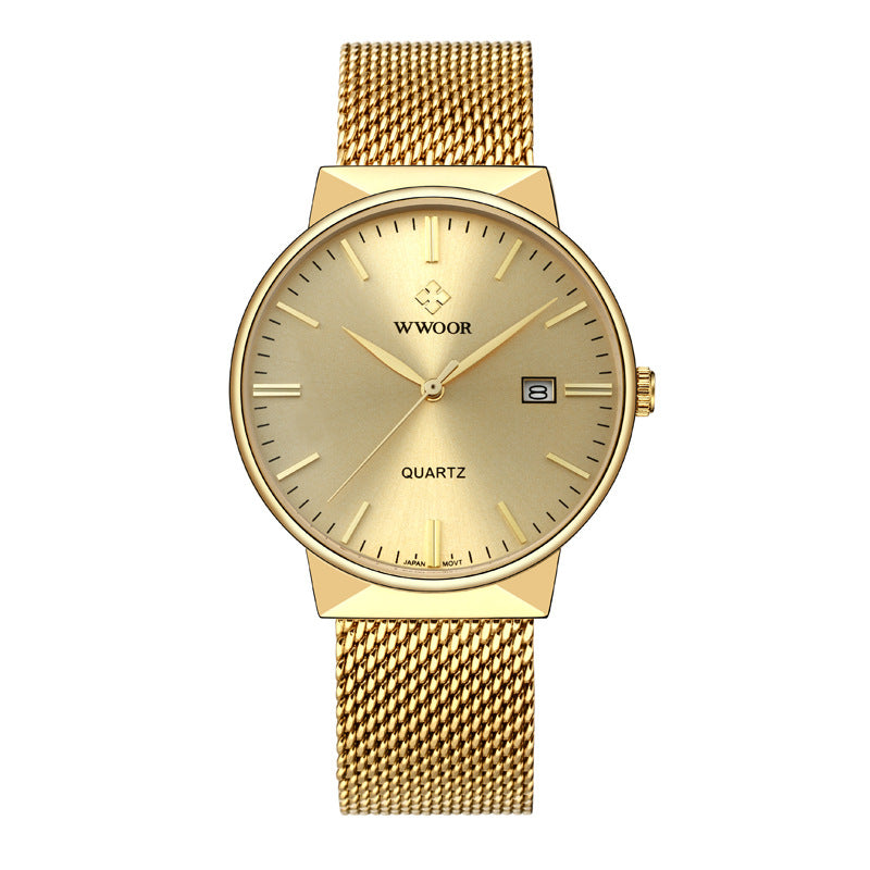 Men's mesh belt quartz watch wholesale ultra-thin waterproof steel