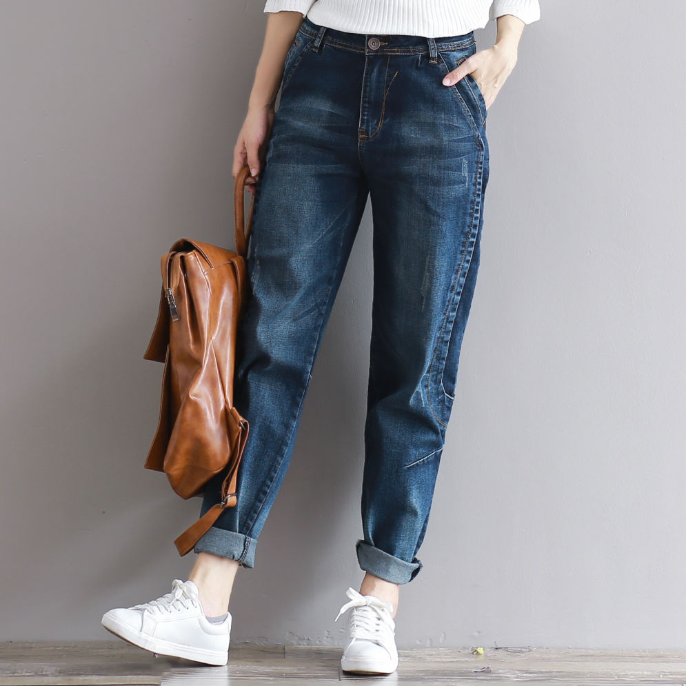Loose And Loose Waist Women's Small Leg Jeans