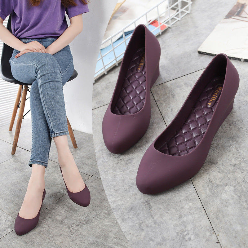 Women's Mid-heel Toe Waterproof Rubber Non-slip Flat Pumps