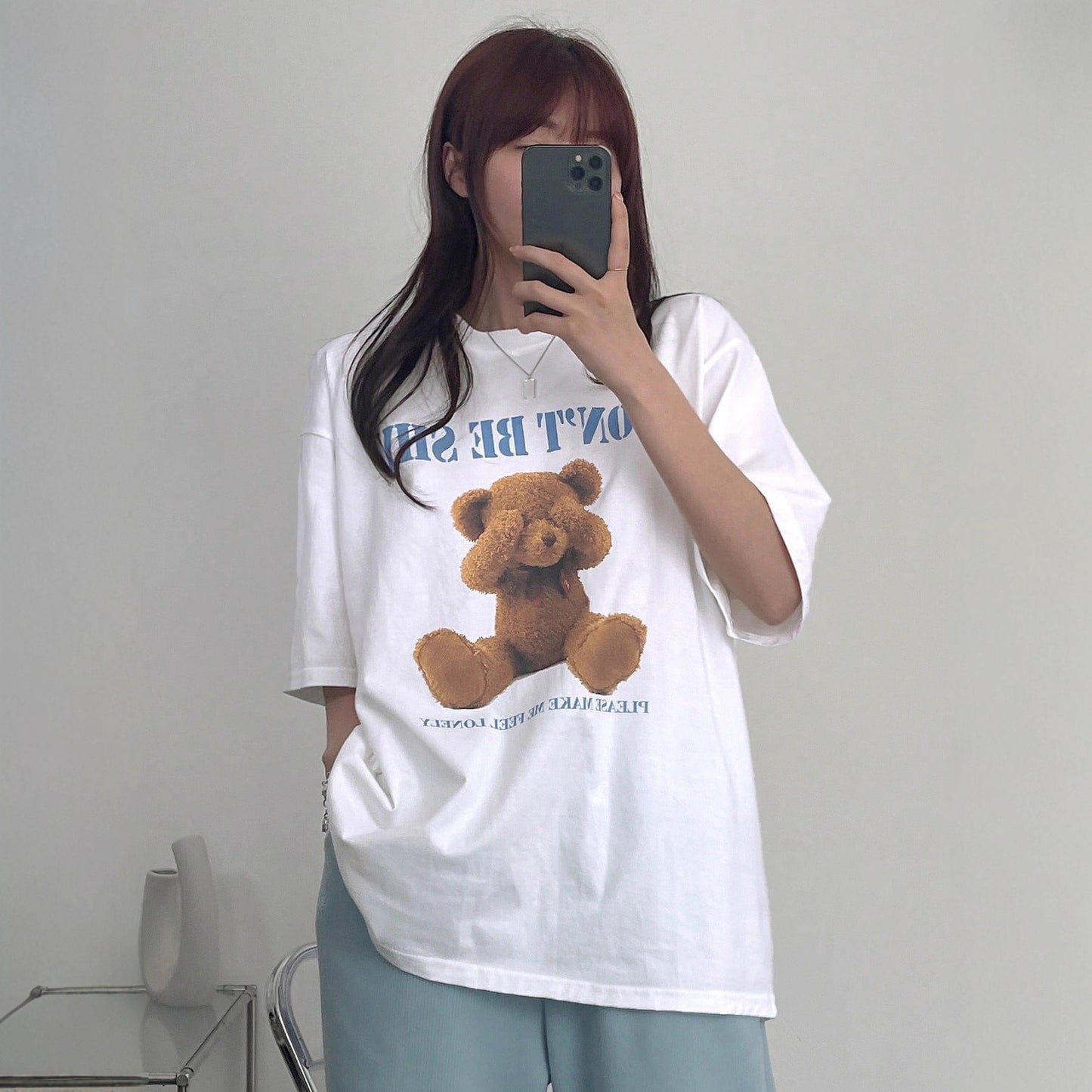 Loose-fitting Short-sleeve T-shirt With A Little Bear Print For Women Perfect For Summer