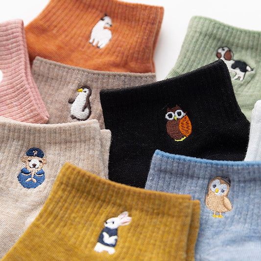 Socks Shallow Mouth Cartoon Embroidery Cute Japanese