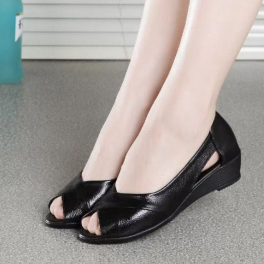 Casual peep-toe sandaler med mellemhøj gummihæl til kvinder