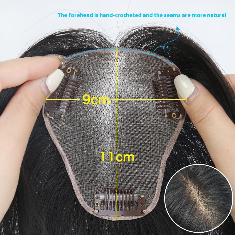 Real Hair Air Bangs Single Layer Net Wig Set Black Length Straight Hair Roll