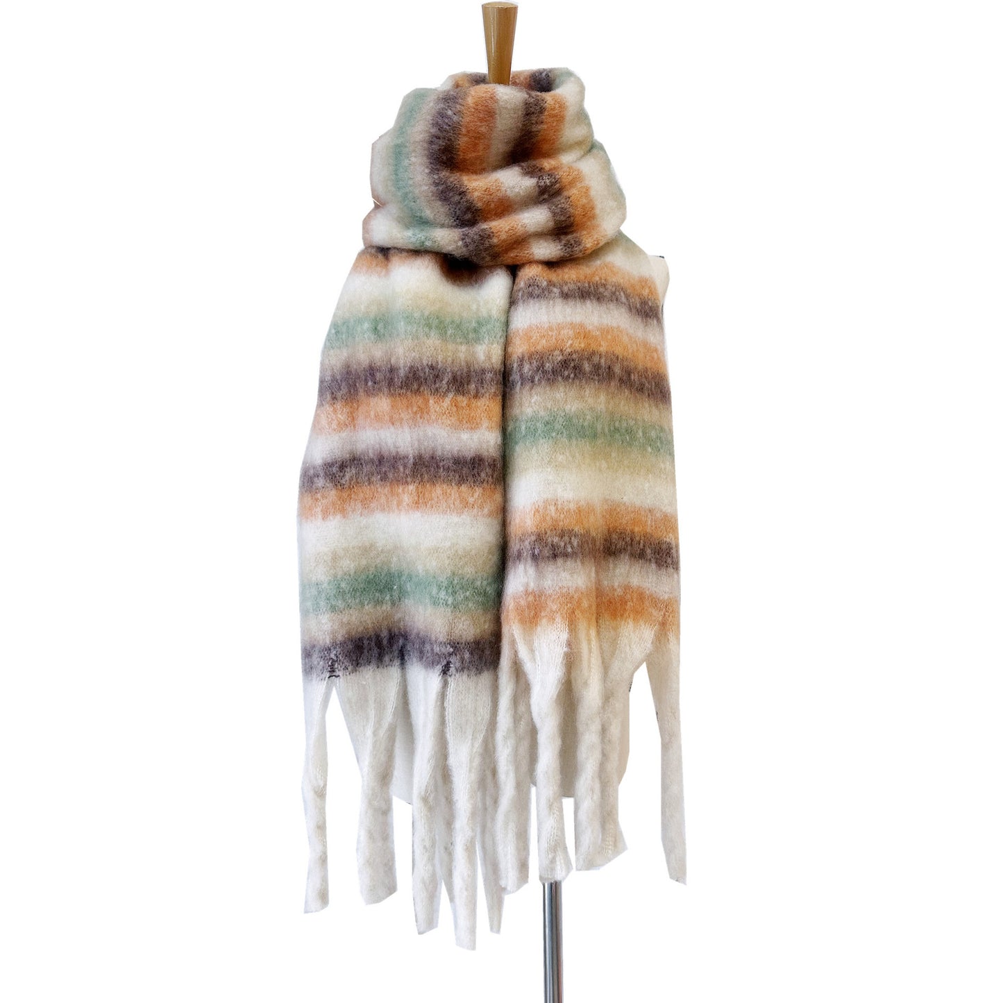 European And American Winter Thickened Circle Yarn Thick Braid Tassel Striped Scarf Shawl