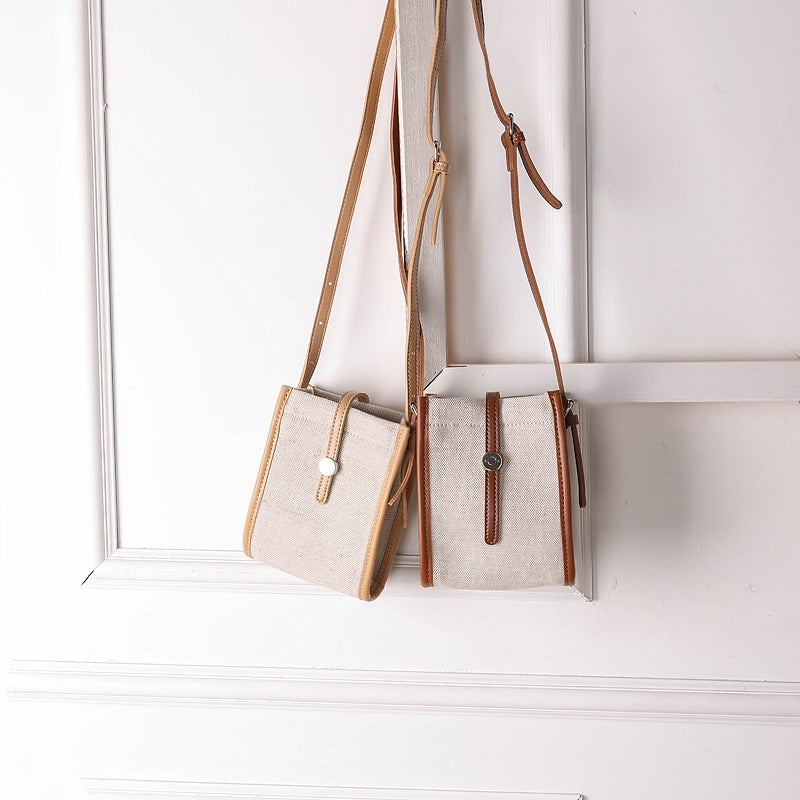 Retro Linen Canvas Small Cross Bag Hit Color Belt Buckle