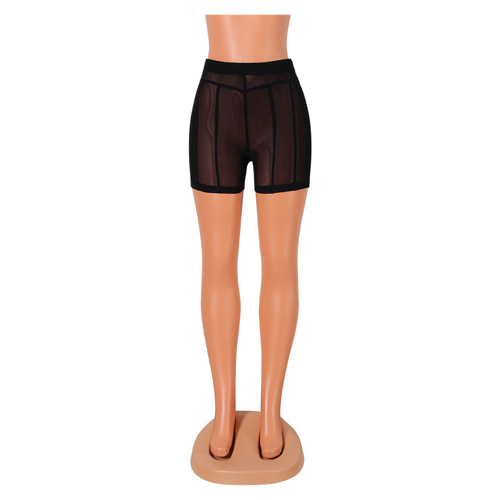 Women's Fashion Skinny Mesh See-Through Panel Bottom Shorts
