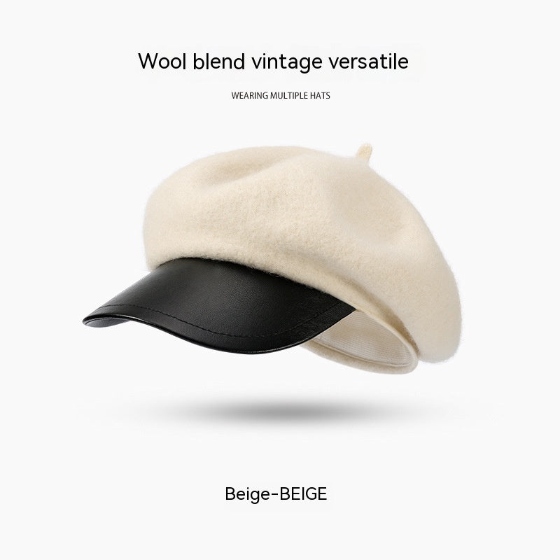 Wool Blended Women's Windproof And Warm Vintage Painter Hat Beret
