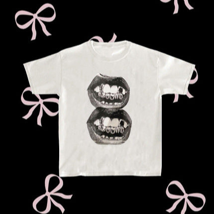 Women's Y2g Summer Mouth Pattern Printed Short-sleeved Top