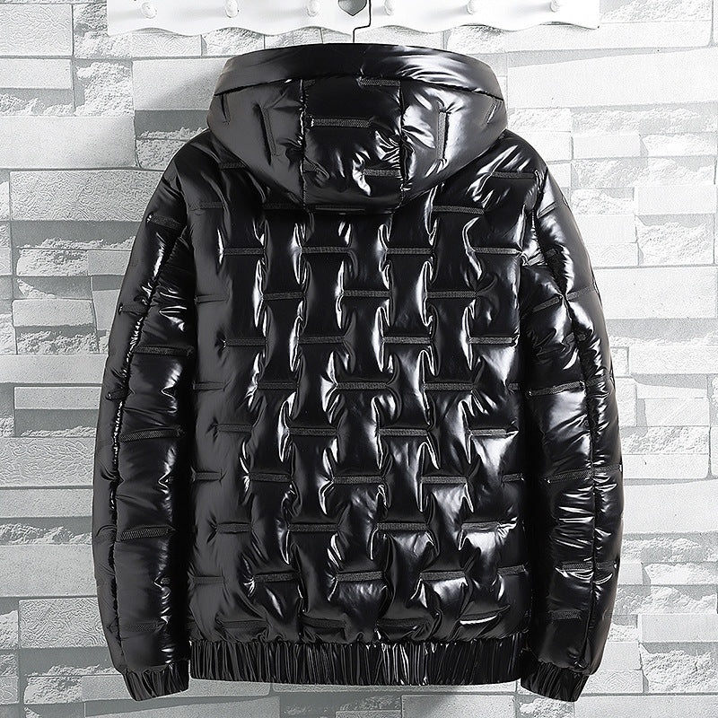 Men's Hooded Winter Slim-fit Youth Thick Casual Warm Glossy Cotton Coat