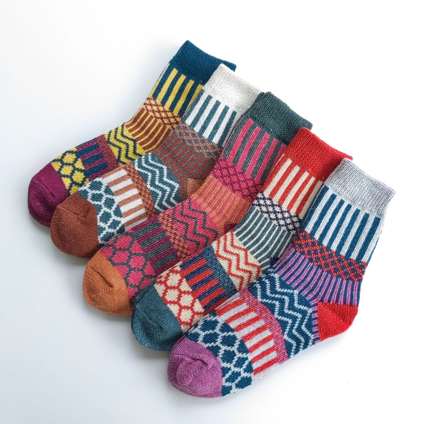 Winter Rhombus Wool Socks Thick Line Medium Tube