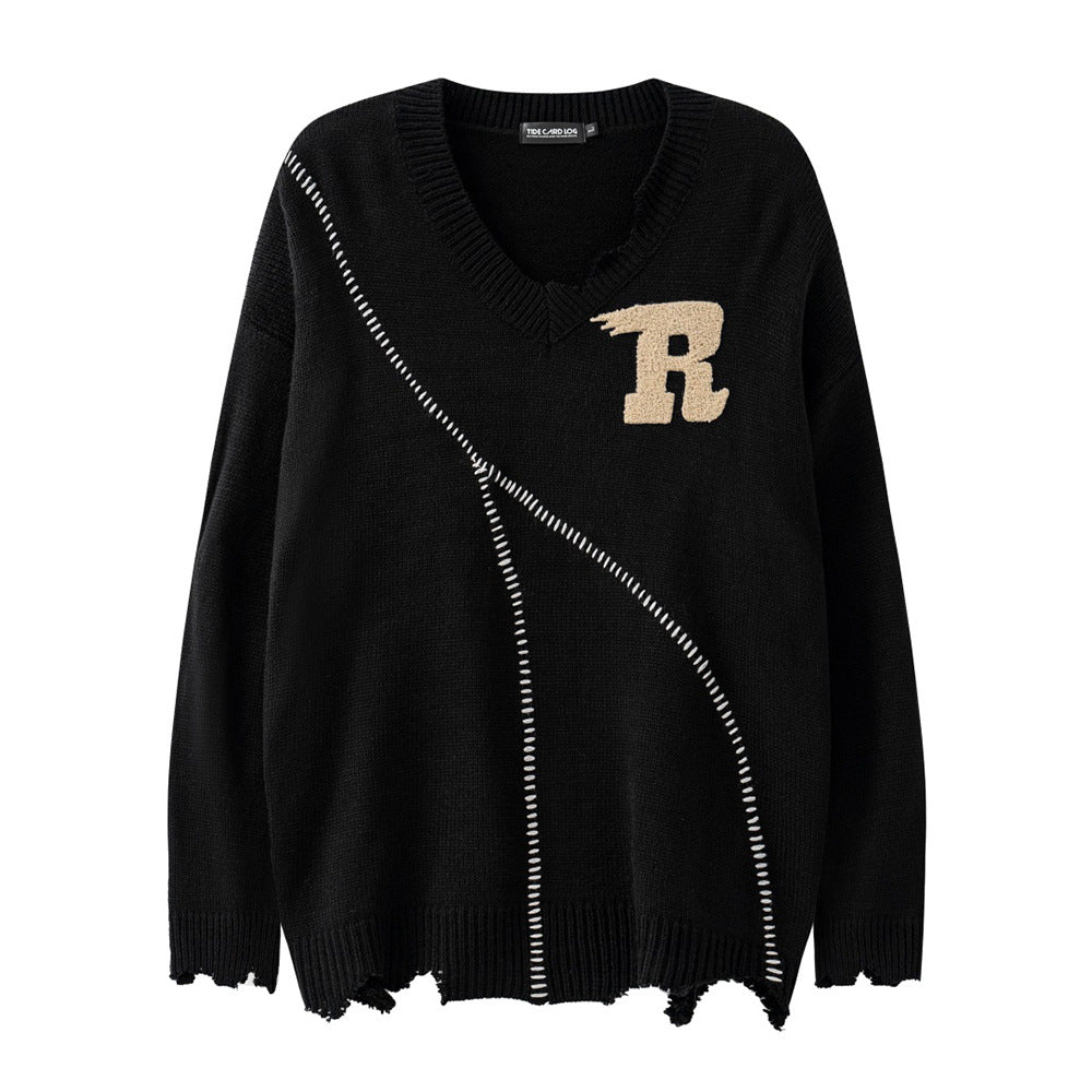 Chaopai Loose Long-sleeved Sweater With Broken Burrs