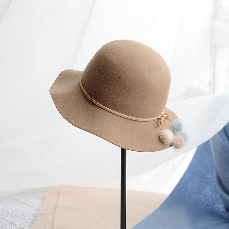 Woolen Warm Fisherman Hat Korean All-matching Basin Hat Lady Felt Cap Mink Fur Ball Billycock