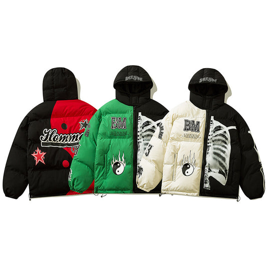 Men's Stitching Personality Plus Fleece Hooded Jacket