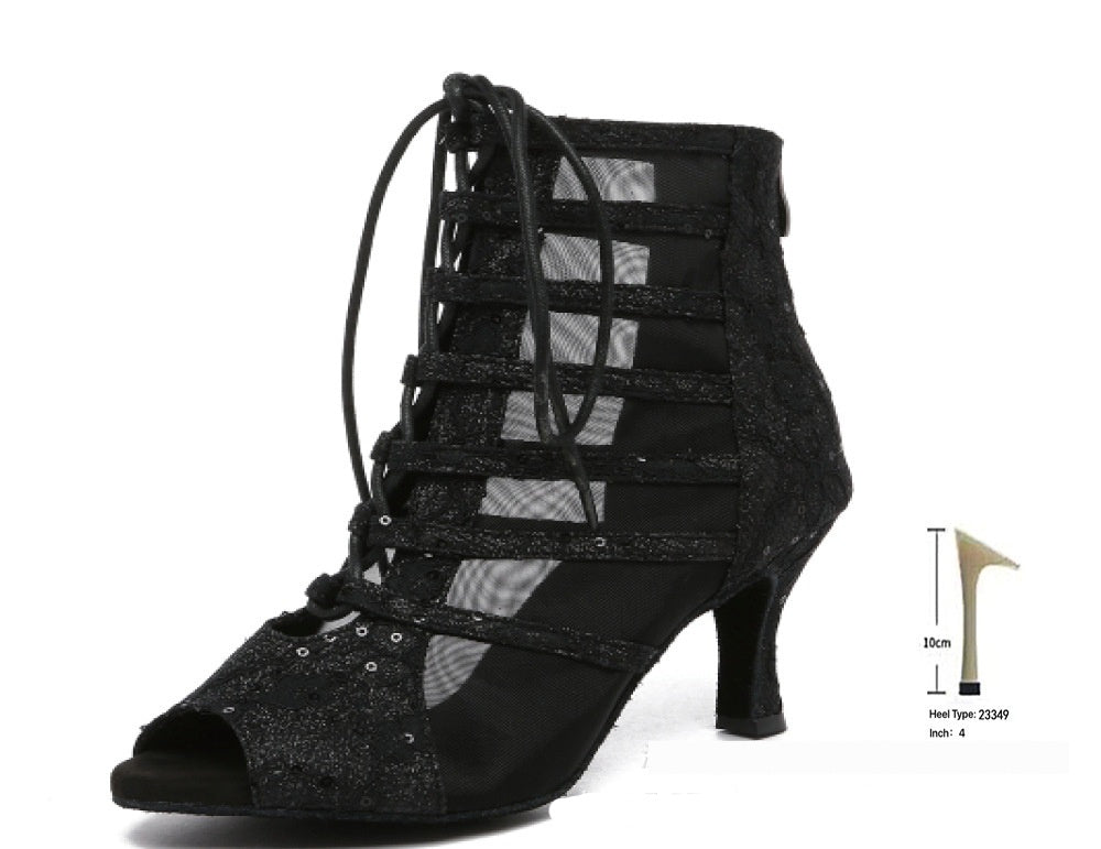 Women's Black Denim Gaobang Peep Toe High Heels