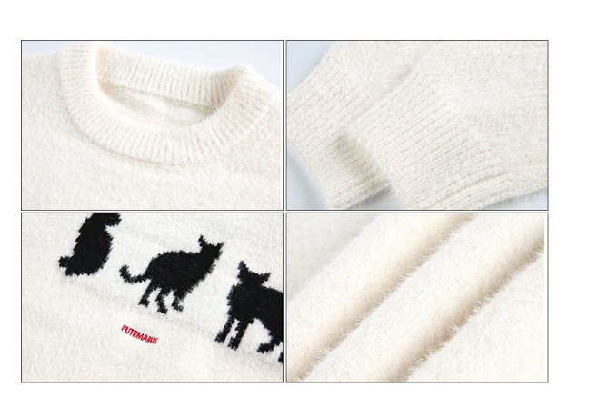 Korean Cat Jacquard Soft Round Neck Sweater