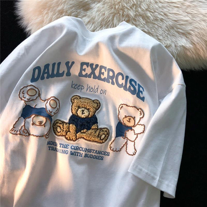 Pure Cotton Bag Collar Flocked Printed Towel Embroidery Milk Series Cute Bear Design Short Sleeve