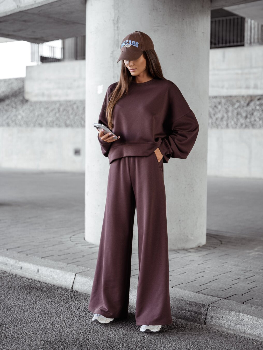 Solid Color Pullover Sweatshirt Pants Women's Suit