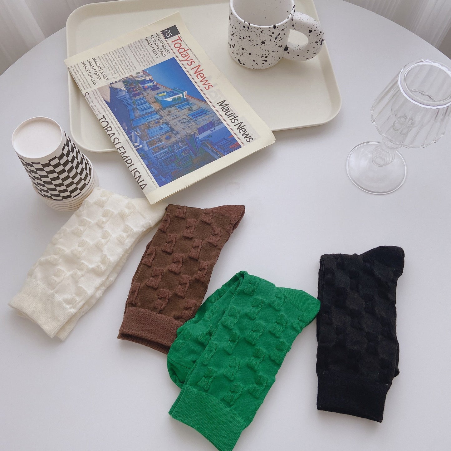 Solid Color White Pile Socks Women's Middle Tube Lolita Stockings