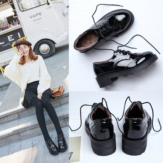 Versatile Lace Up Thick Heeled Sponge Shoes