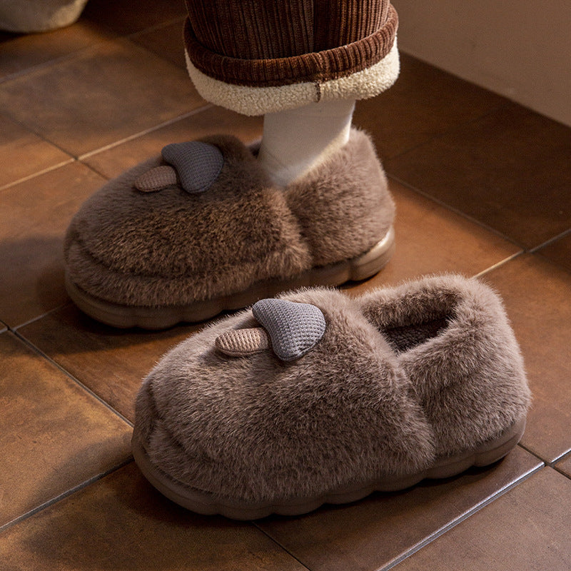 New Ankle Wrap Cotton Slippers Women's Winter Fleece-lined