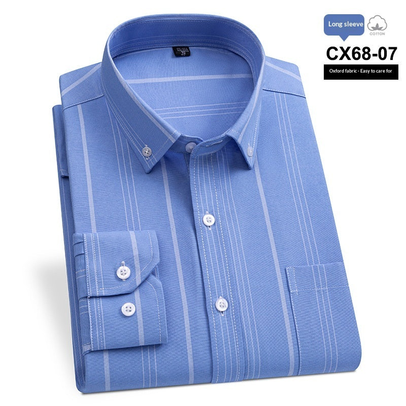 Mens Slim-fit Cotton Oxford Striped Business Shirt With Pockets