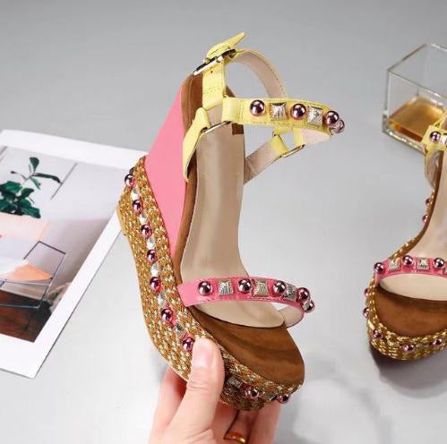 Women's Sandals With Wedge Heel And Pearl Sponge Cake