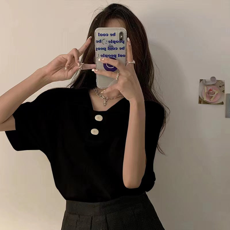 Large Size Women's Summer French T-shirt Short Sleeve Loose