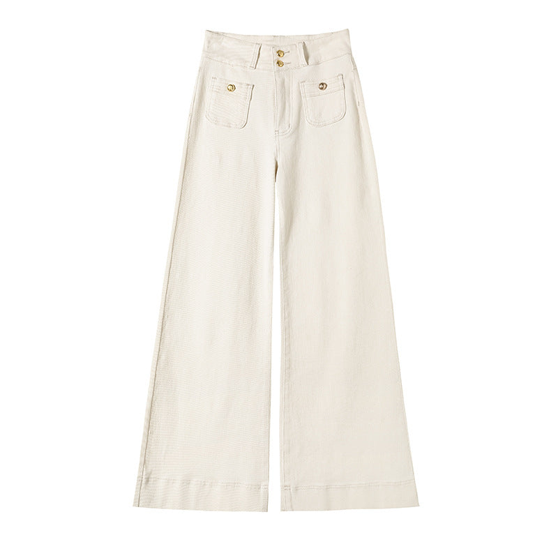 Women's High Waist Jeans Loose Drooping Casual Mopping Beige Trousers