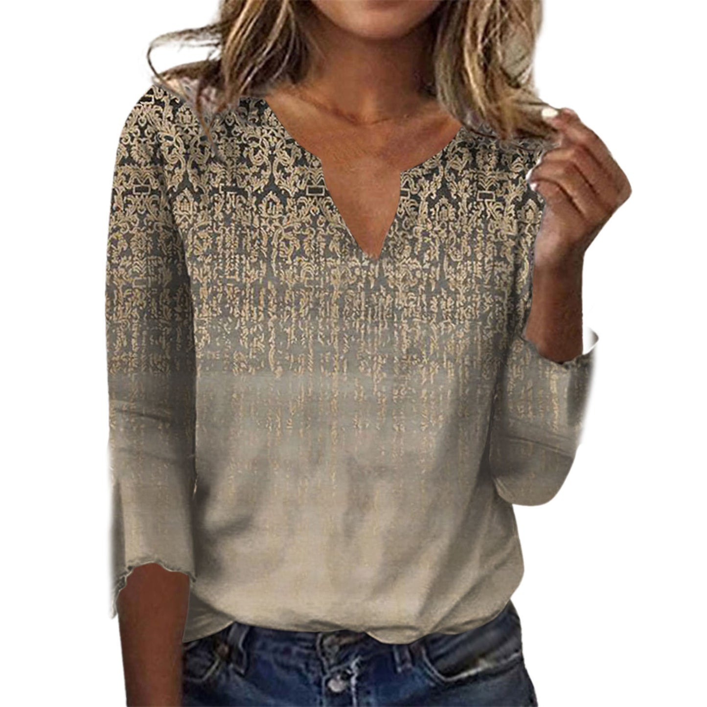 Summer Women's Fashion Gradient Printing Loose T-shit
