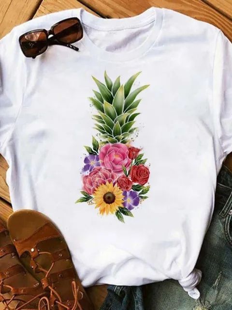 Dame T-shirt Mode Ananas Print Top