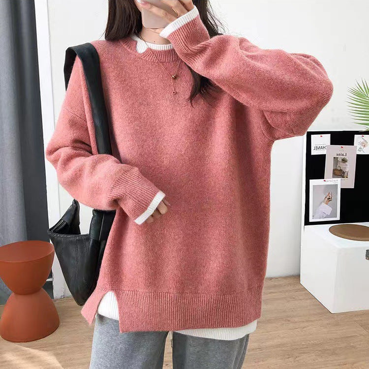 Split Fake Two Pieces Pullover Sweater