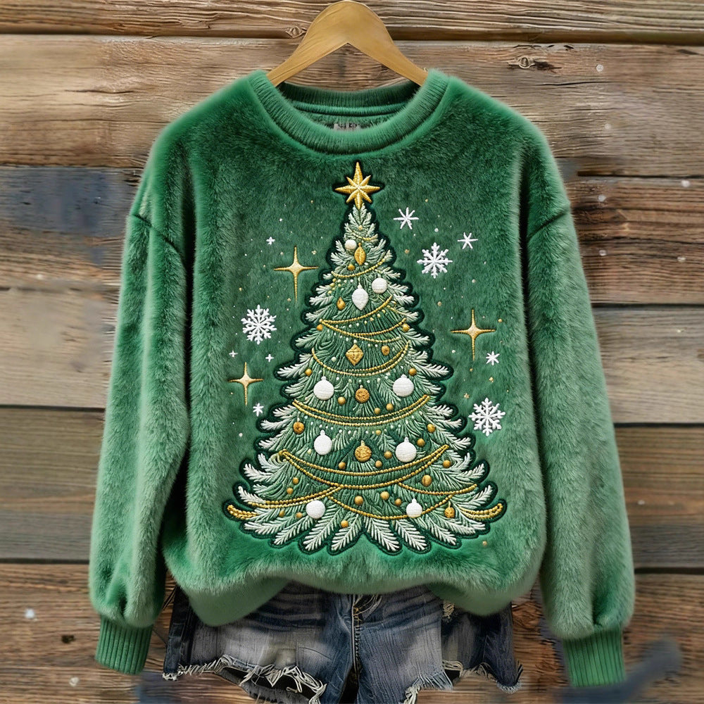 3D Digital Print Pattern Christmas Women's Round Neck Sweatshirt