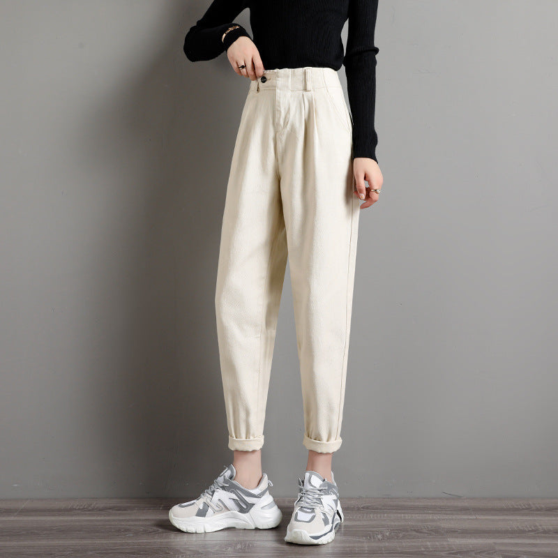 White Jeans Loose High Waist Nine Points