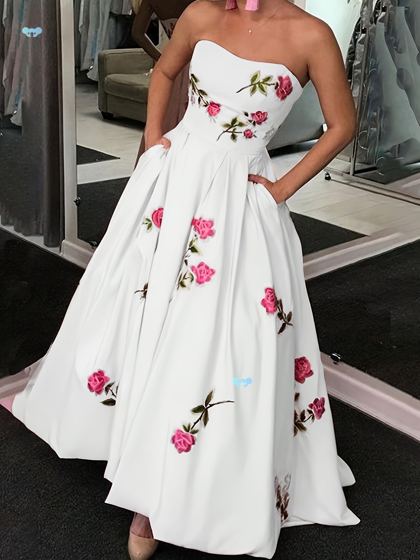 Elegant Line A-formet blomsterprint til kvinder